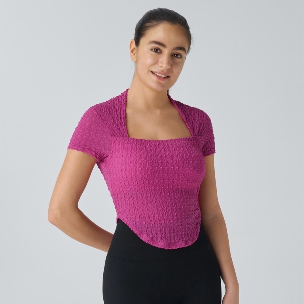 SoftlyZero™ Airy Square Neck Short Sleeve Curved Hem Yoga Top-UPF50+ large